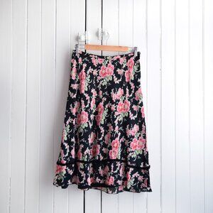 april cornell black floral midi skirt | 27-28w
